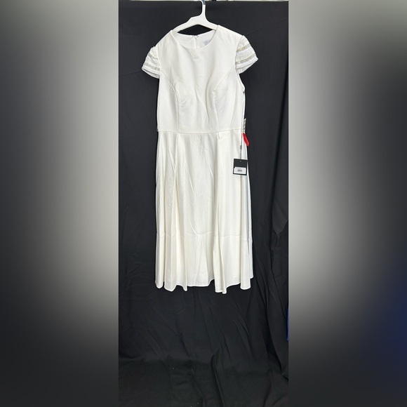 Mac Duggal 55699 HIGH NECK CAP SLEEVE TEA LENGTH DRESS - Picture 4 of 9